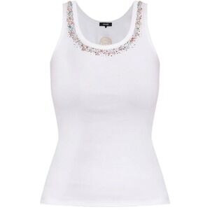 Versace White Ribbed Crystal Embellished Tank Top 1020898 1A15397 Size 40 small